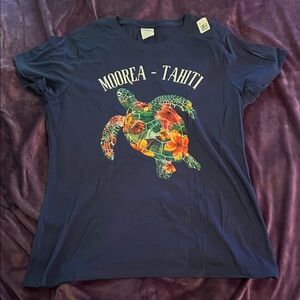 Moorea Tahiti Sea Turtle Graphic T-Shirt (Ladies L)